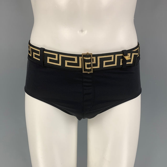 VERSACE Size M Black Gold Polyamide Belted Speedo