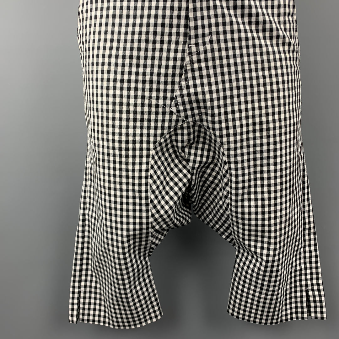 COMME des GARCONS GANRYU Pantalon à entrejambe bas en coton vichy noir et blanc Taille S