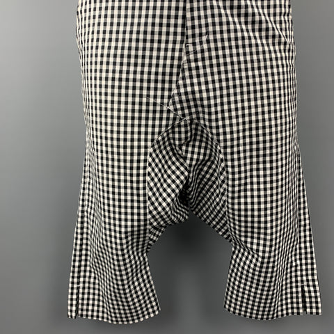COMME des GARCONS GANRYU Talla S Pantalones de entrepierna caída de algodón a cuadros en blanco y negro