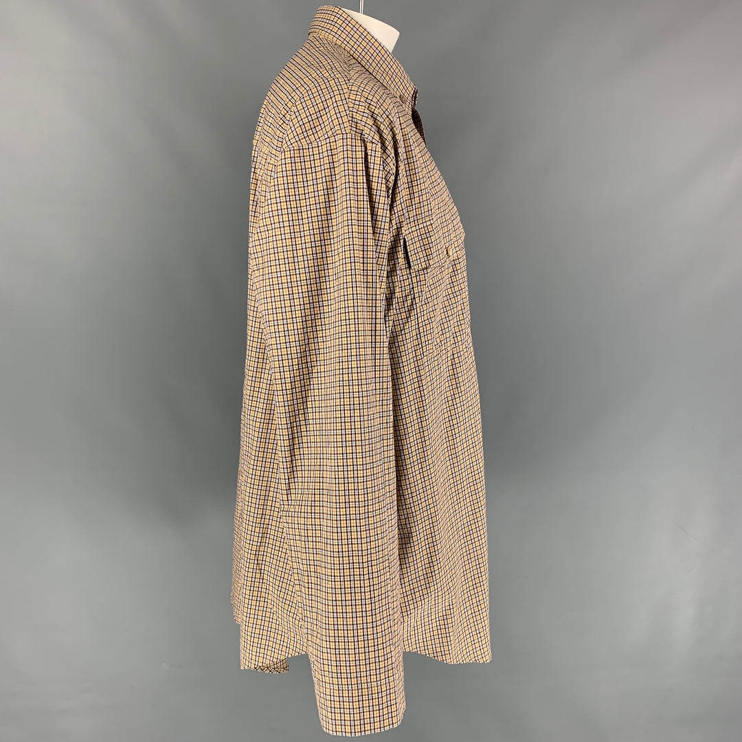 BALENCIAGA Size L Beige & Navy Checkered Cotton Oversized Long Sleeve Shirt