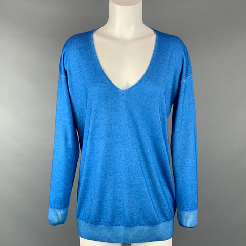 FALCONERI Taille S Pull Col V En Cachemire Tricoté Bleu