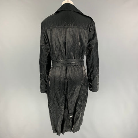 RALPH LAUREN Black Label Taille 12 Manteau ceinturé brillant en soie de coton noir
