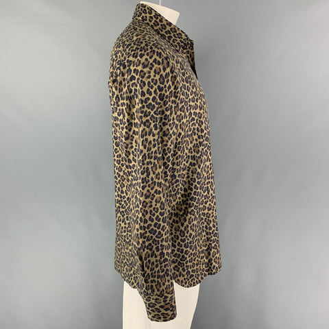 TOM FORD Size XL Olive Black Brown Animal Print Silk Long Sleeve Shirt
