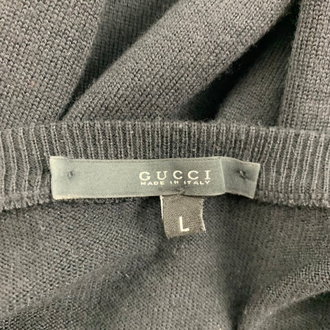 GUCCI Size L Gray Black Color Block Wool Silk V-Neck Pullover