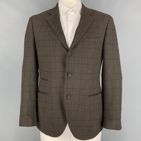 BRUNELLO CUCINELLI Taille 40 Manteau de sport à revers cranté Glenplaid olive et marron