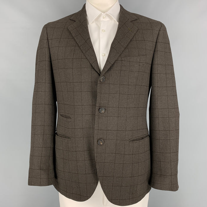 BRUNELLO CUCINELLI Size 40 Olive & Brown Glenplaid Notch Lapel Sport Coat