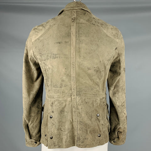 ALLSAINTS Size L Grey Suede Zip Snaps Jacket
