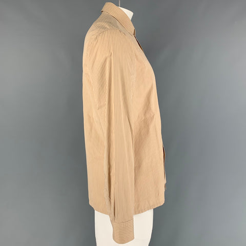 DRIES VAN NOTEN Khaki & Black Pinstripe Cotton Button Up Size L Long Sleeve Shirt
