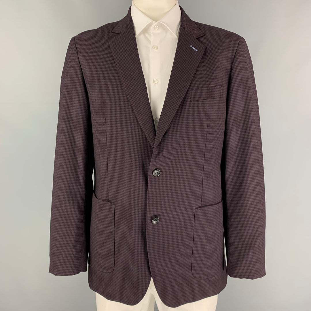 TAYLORBYRD Size 44 Purple Black Checkered Polyester Blend Notch Lapel Coat