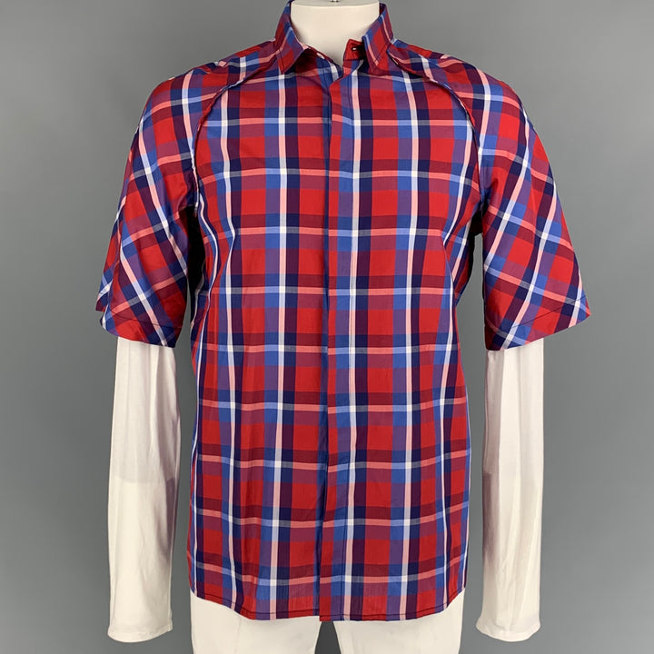 SOCIETE ANONYME Size XL Red & Blue Plaid Cotton Short Sleeve Shirt