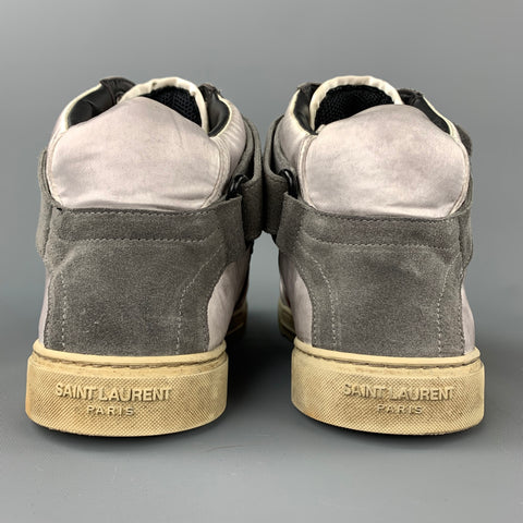 SAINT LAURENT Talla 9 Zapatillas altas de cuero envejecido plateadas