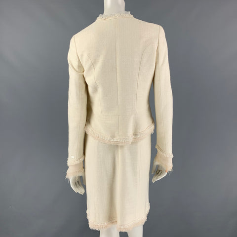 CHANEL 2004 Conjunto de vestido sin mangas de acetato de algodón con borde crudo color crema talla 8
