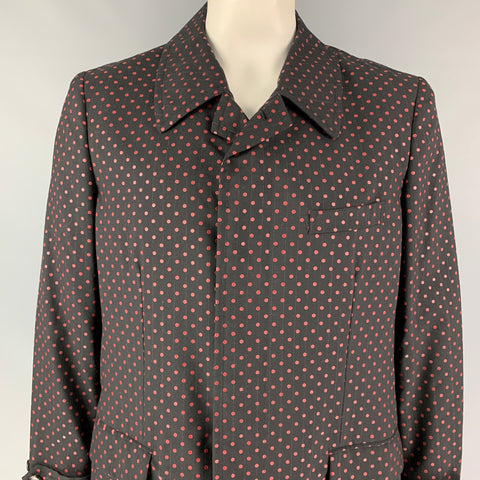 COMME des GARCONS HOMME PLUS Size XL Black & Red Polka Dots Wool Coat