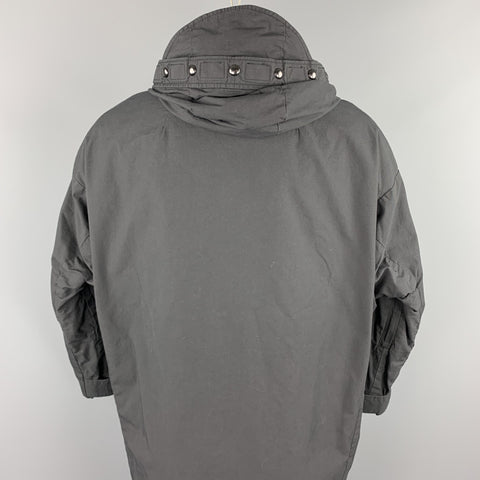 R13 Size XS Black Cotton / Nylon Zip & Snaps Oversized Hooded Coat