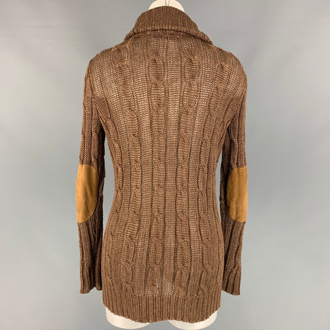 RALPH LAUREN Size S Brown Linen Suede Elbow Patches Cardigan