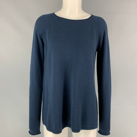 LORO PIANA Size 6 Navy Cashmere Crew-Neck A-line Pullover