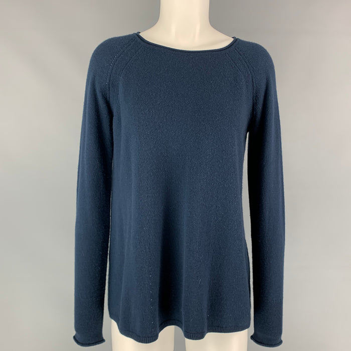 LORO PIANA Size 6 Navy Cashmere Crew-Neck A-line Pullover