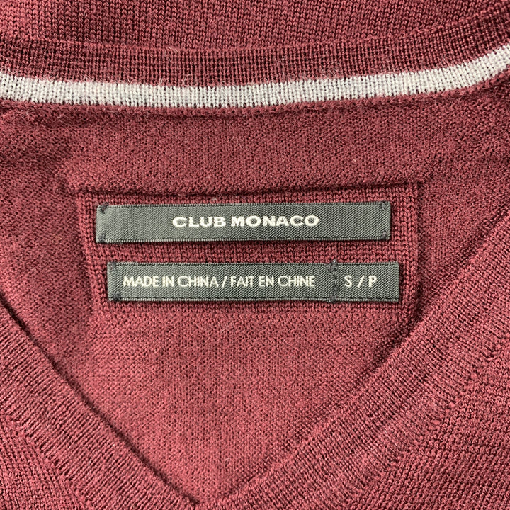 CLUB MONACO Size S Burgundy Argyle Merino Wool V-Neck Pullover