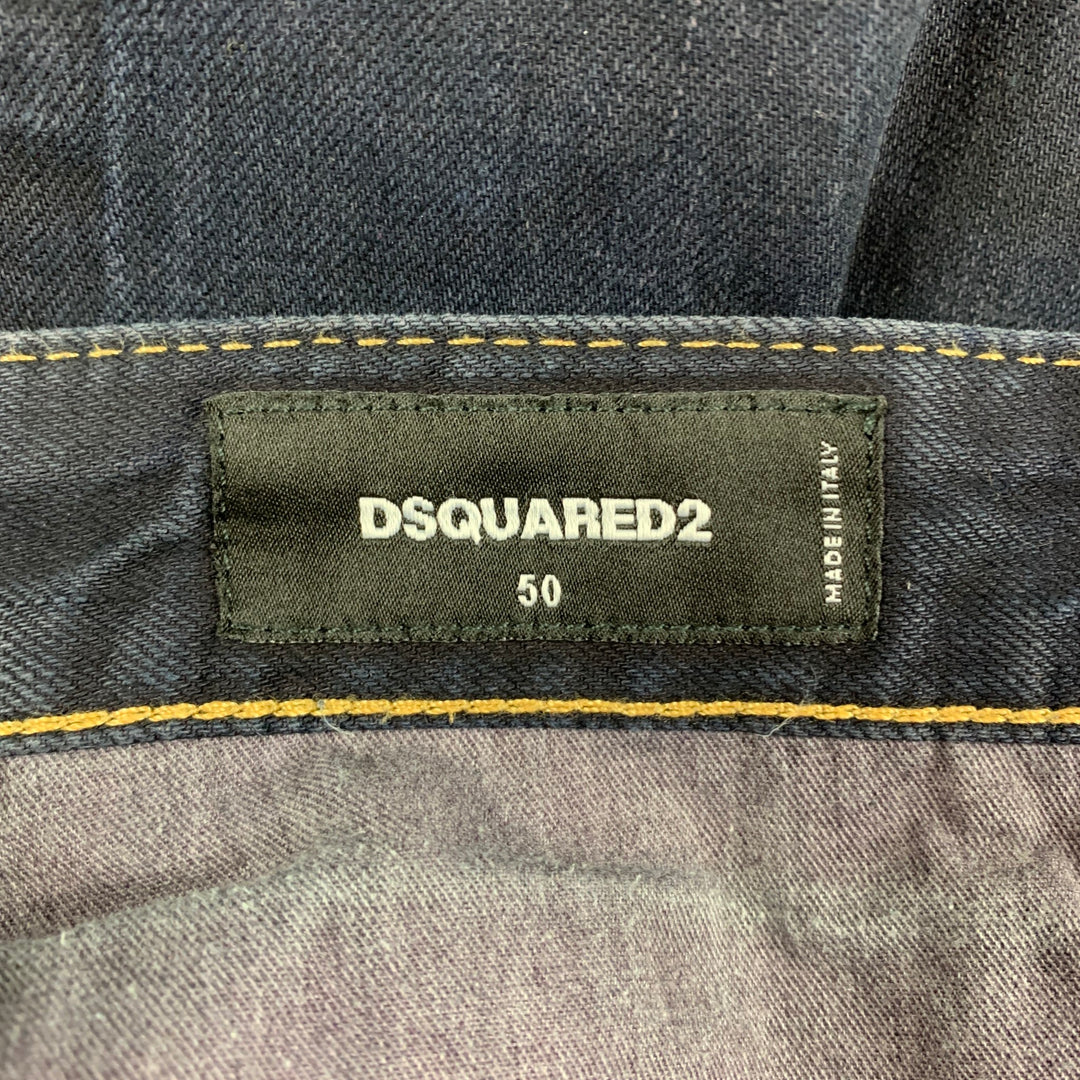 DSQUARED2 Size 34 Dark Navy Distressed Cotton Cropped Jeans