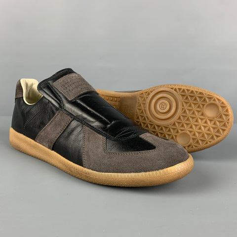 MAISON MARTIN MARGIELA Replica Size 8 Black Grey Color Block Leather Slip On Sneakers