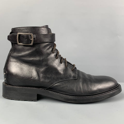 SAINT LAURENT Size 10.5 Black Leather Ankle Strap Boots