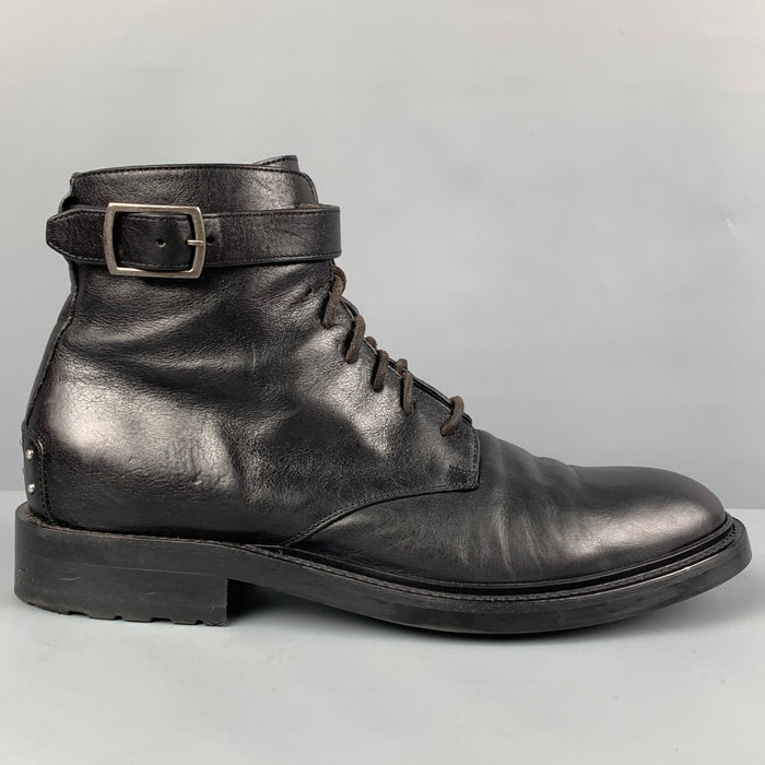 SAINT LAURENT Size 10.5 Black Leather Ankle Strap Boots