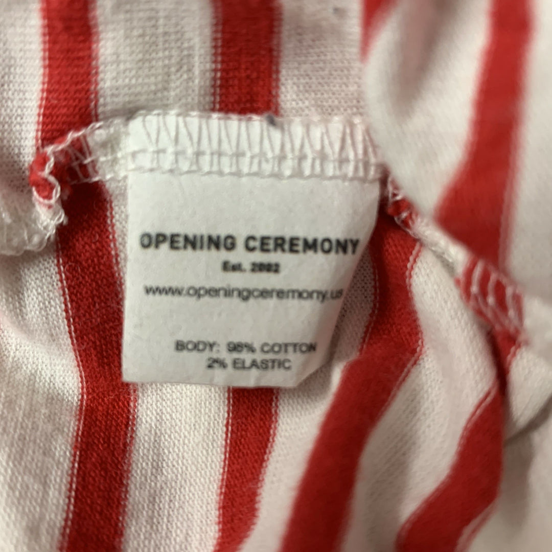 OPENING CEREMONY Size L Red White Stripe Cotton Crew-Neck T-shirt