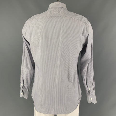 ERMENEGILDO ZEGNA Size L White & Black Stripe Cotton Button Up Long Sleeve Shirt
