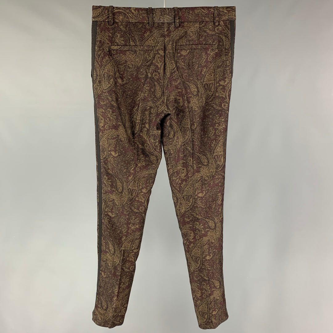 THE KOOPLES Size 30 Burgundy Gold Paisley Linen Cotton Zip Fly Dress Pants  – Sui Generis Designer Consignment