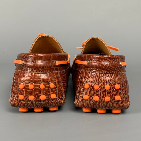 ETRO Size 8 Cognac Embossed Leather Drivers Loafers