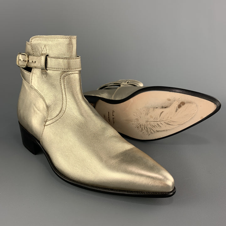 PAUL SMITH Size 9 Gold Metallic Leather Pointed DYLAN Ankle Boots