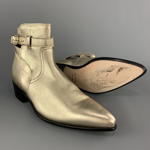 PAUL SMITH Size 9 Gold Metallic Leather Pointed DYLAN Ankle Boots