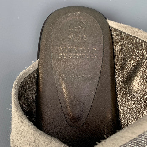 BRUNELLO CUCINELLI Size 8.5 Grey & Silver Suede Criss-crossed Slip On Flats