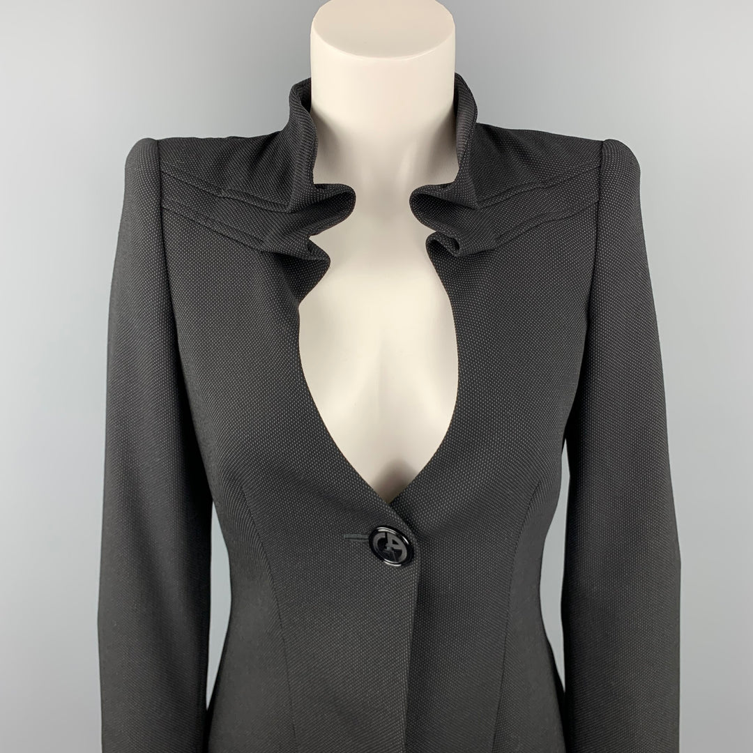 GIORGIO ARMANI Size 0 Black Dots Wool / Polyester Ruched Collar Single Breasted Jacket