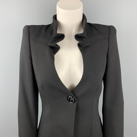 GIORGIO ARMANI Talla 0 Chaqueta de botonadura sencilla con cuello fruncido en lana / poliéster y lunares negros