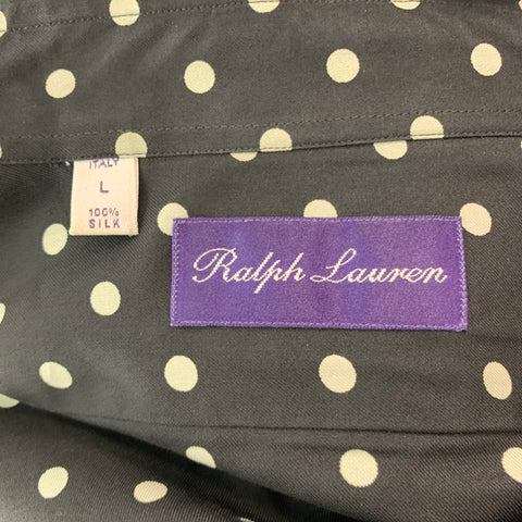 RALPH LAUREN Size L Black White Polka Dot Silk Button Up Long Sleeve Shirt