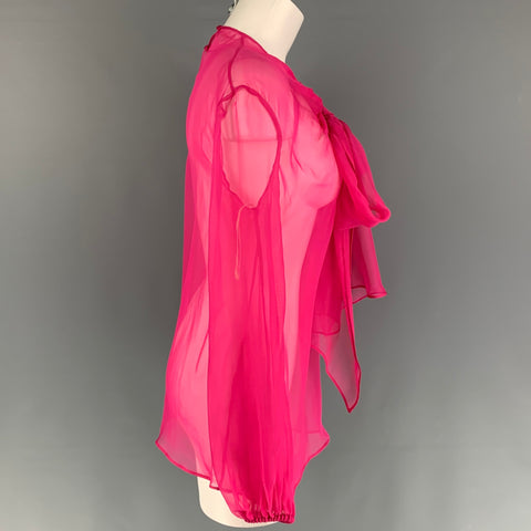 VALENTINO Size S Pink Silk See Through Bow Blouse