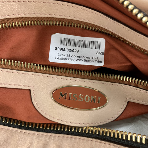 MISSONI Light Pink Leather Double Zip Shoulder Handbag