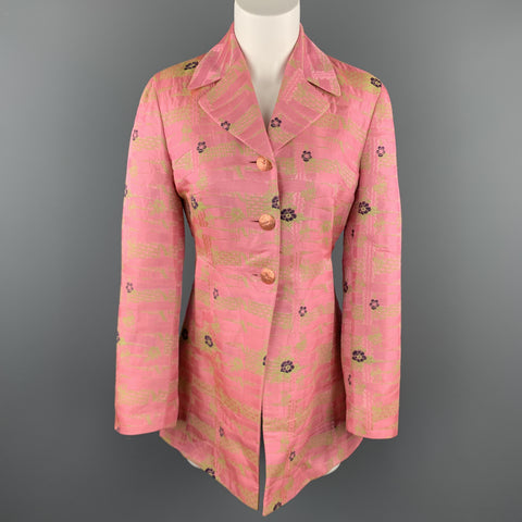 CHRISTIAN LACROIX Size 6 Pink & Green Floral Jacquard Coat