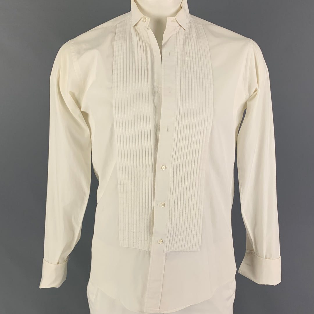 CHRISTIAN DIOR Size L Off White Pleated Cotton Tuxedo Long Sleeve Shirt –  Sui Generis Designer Consignment