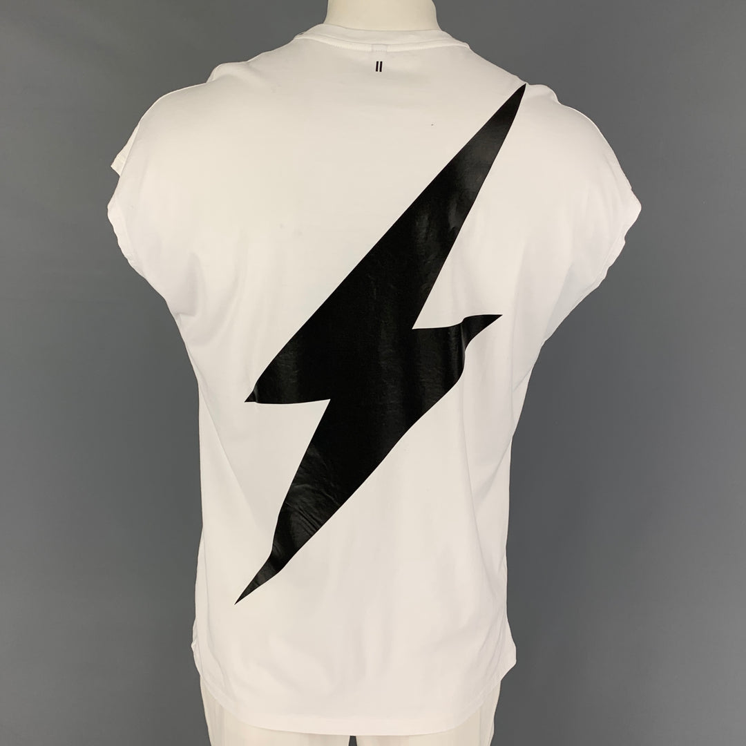 NEIL BARRETT Size M White Black Lighting Bolt Sleeveless T-shirt