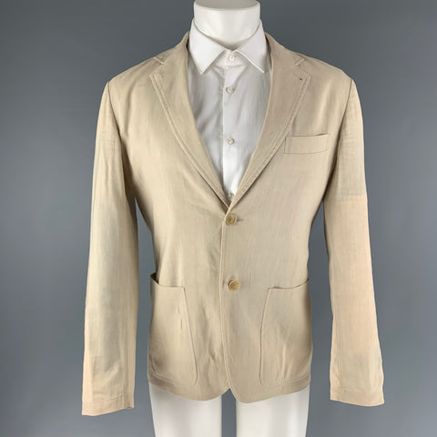 HERMES Chest Size 38 Khaki Linen Blend Notch Lapel Sport Coat