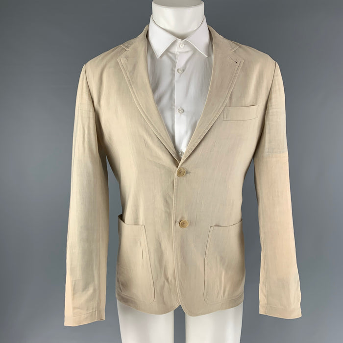 HERMES Chest Size 38 Khaki Linen Blend Notch Lapel Sport Coat