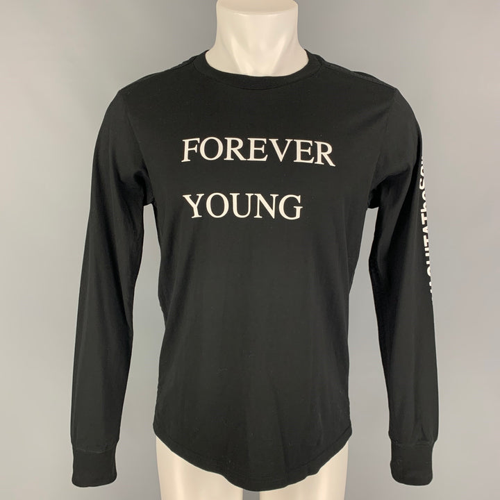 TAKAHIROMOIYASHITA Size XS Black White Forever Young Graphic Cotton T-shirt
