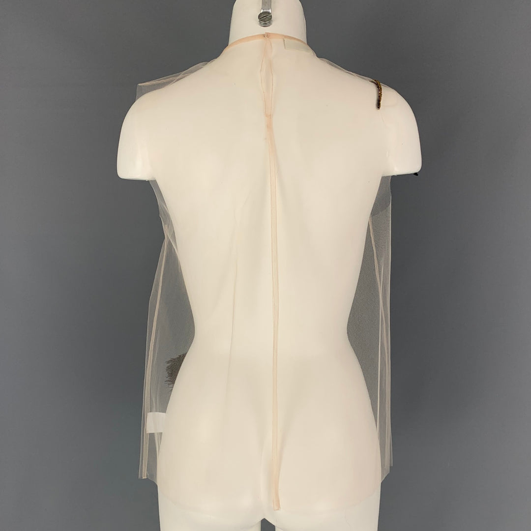 DRIES VAN NOTEN x Christian LaCroix Spring 2020 Size 6 Blush Black Polyester Feathers Sleeveless Blouse