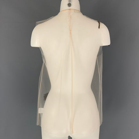 DRIES VAN NOTEN x Christian LaCroix Spring 2020 Size 6 Blush Black Polyester Feathers Sleeveless Blouse