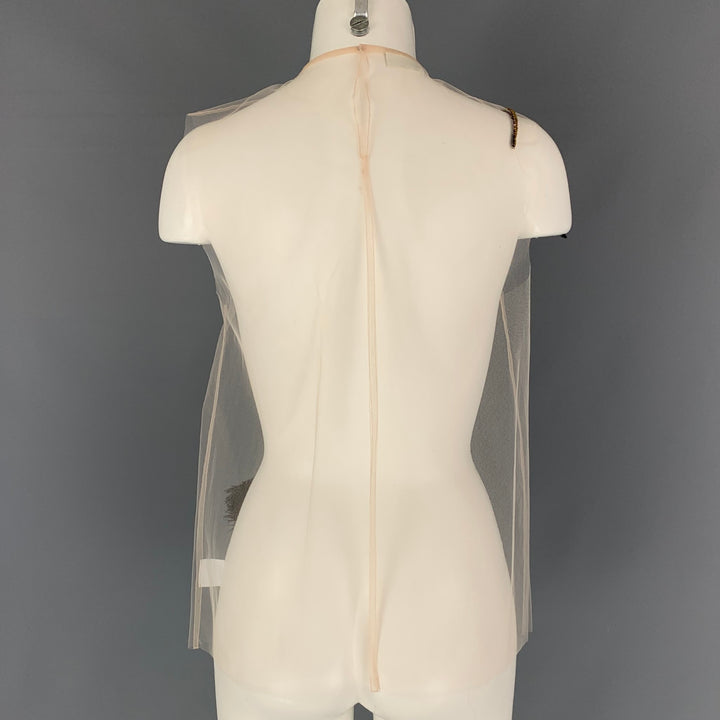 DRIES VAN NOTEN x Christian LaCroix Spring 2020 Size 6 Blush Black Polyester Feathers Sleeveless Blouse