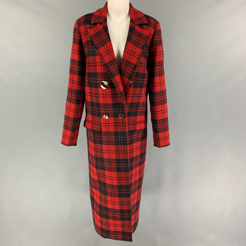 MOTHER OF PEARL Size 8 Red Navy Wool Plaid Notch Lapel Coat
