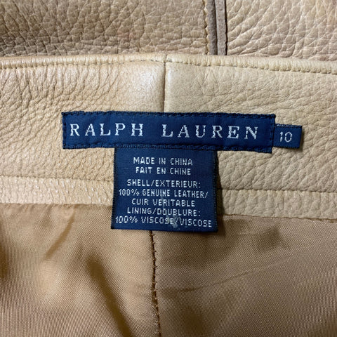 RALPH LAUREN BLUE LABEL by Size 10 Beige Leather Embroidered Western Casual Pants
