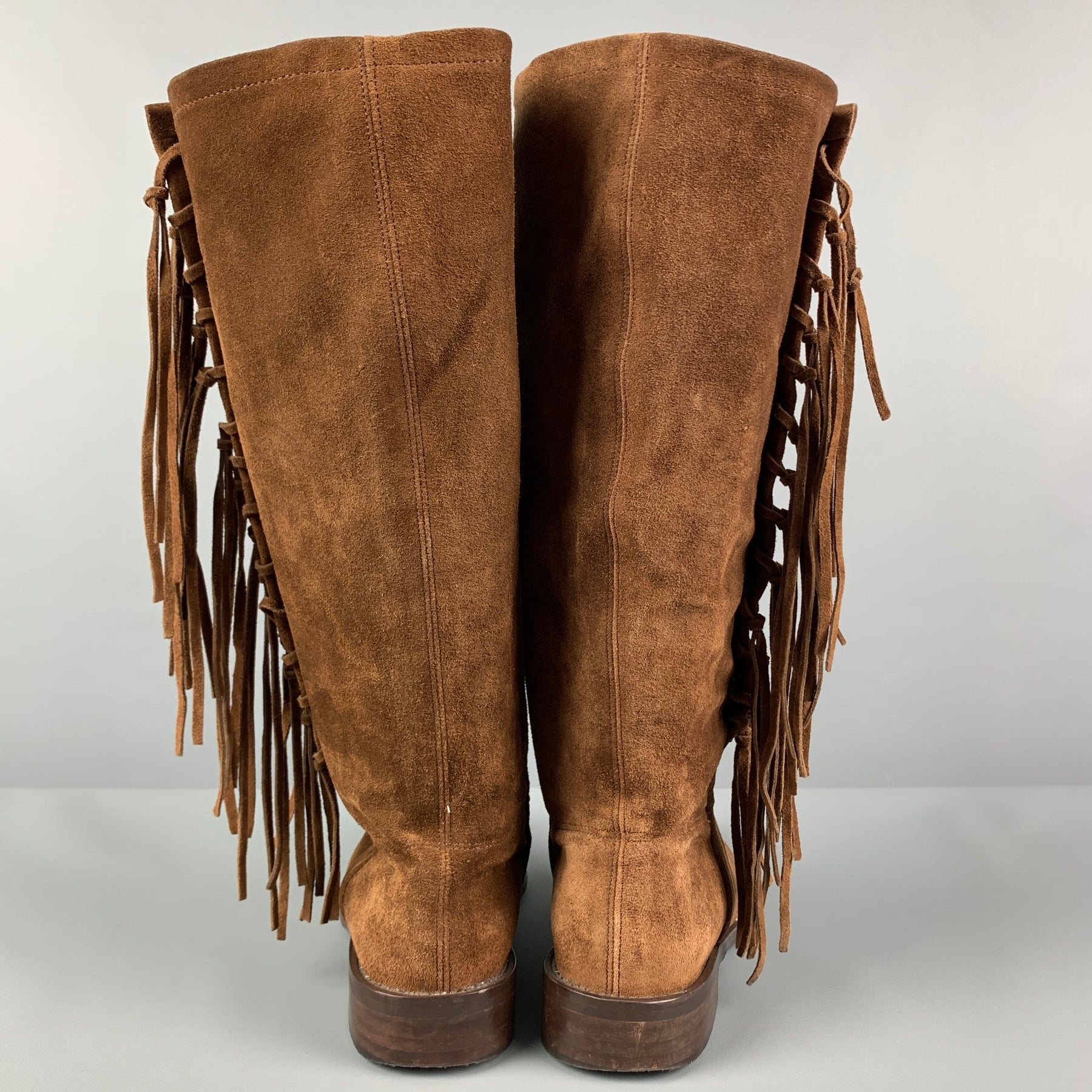 COACH Size 7.5 Brown Suede Fringe Arianna Boots Sui Generis Designer Consignment